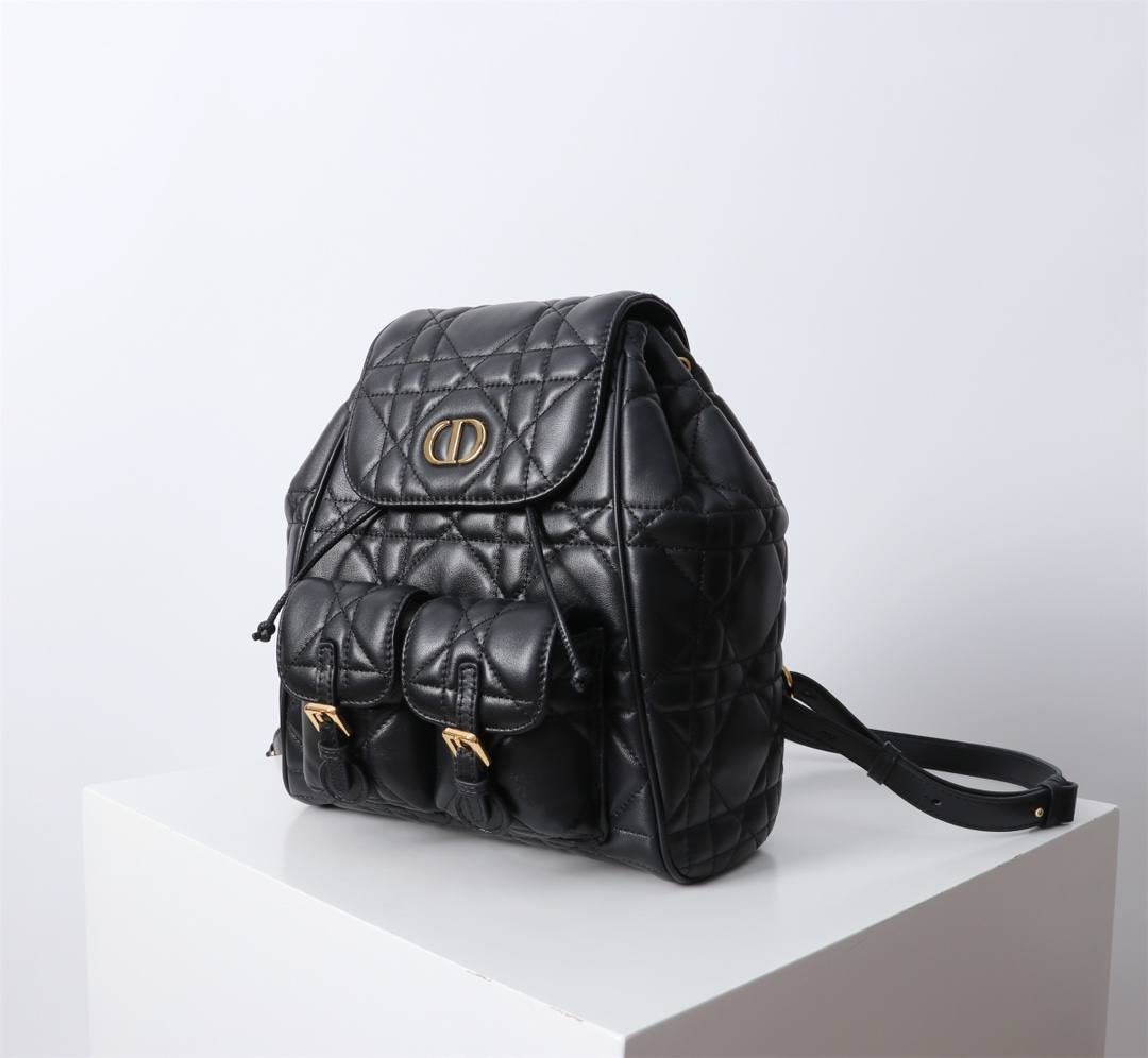 Medium Dior Caro Backpack Black Macrocannage Lambskin